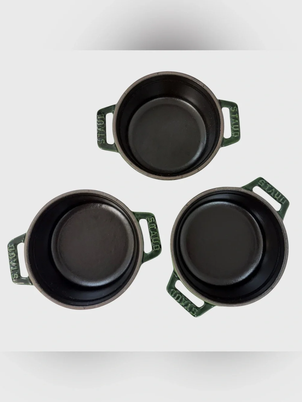Staub set of 3 Green Enameled Cast Iron Mini Cocotte 1/4-Qt.